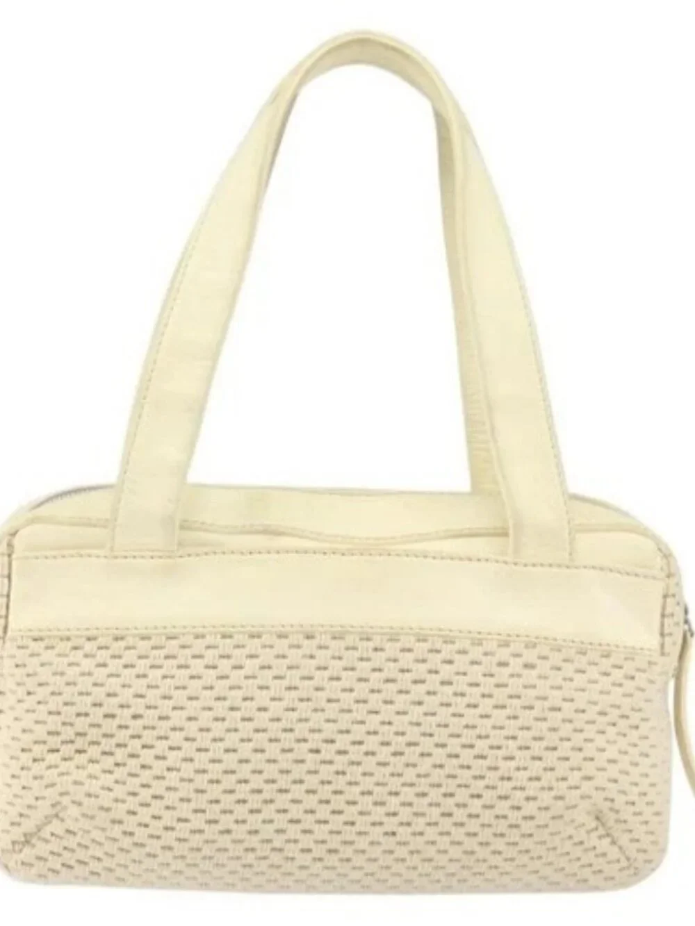 CHANEL Tote Bag Canvas Leather White Silver CC Auth BA8037